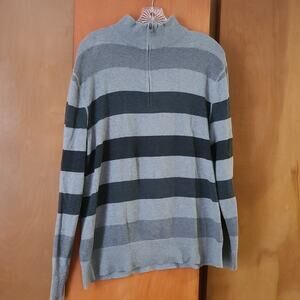 Mens Banana Republic Sweater Quarter Zip Large Preppy Gray Black Stripes